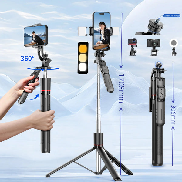 MEUYAG Monopod Remote Shutter With Fill Light for iPhone Samsung Xiaomi Phone Holder Mini Tripod Wireless Bluetooth Selfie Stick